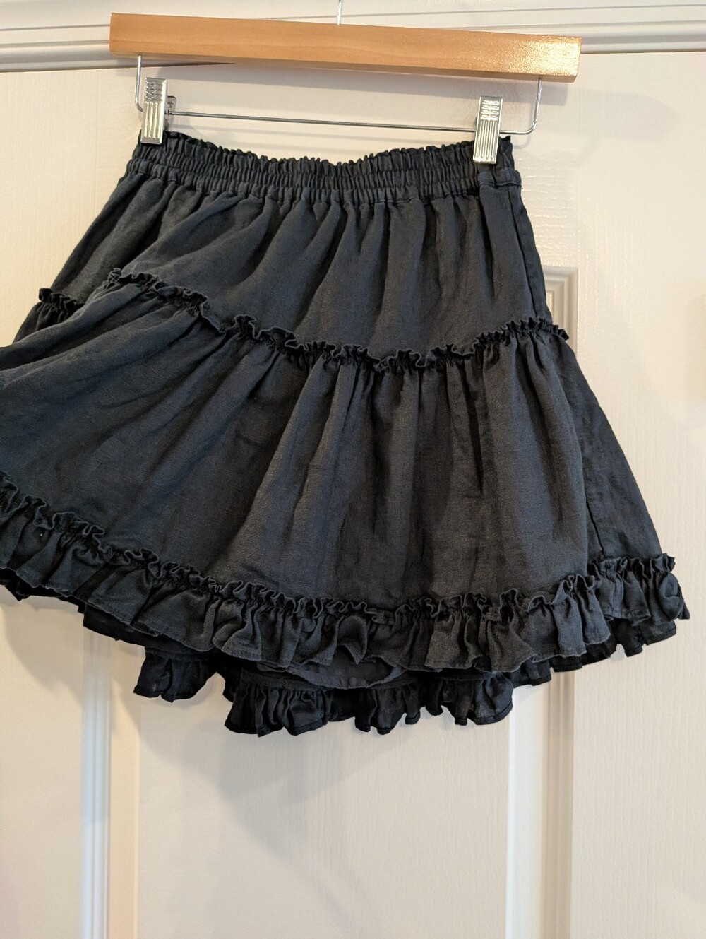 Hill House Paz Mini Skirt Black Linen Ruffle Coquette Girl Goth Romantic Size S - Picture 4 of 11